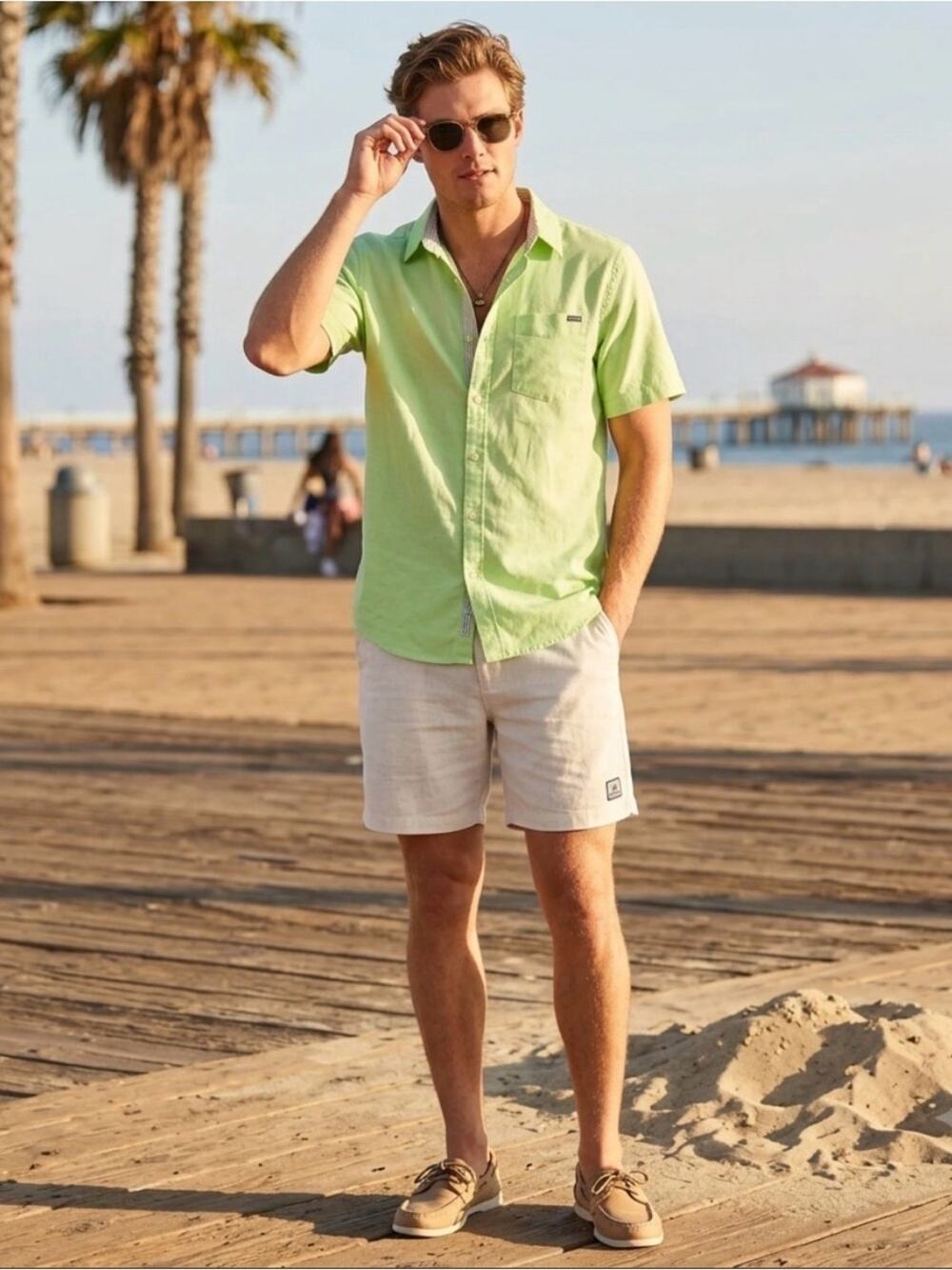 NWT Chubbies The Friday Shirt Mens Medium Lime Green Short Sleeve Button Down